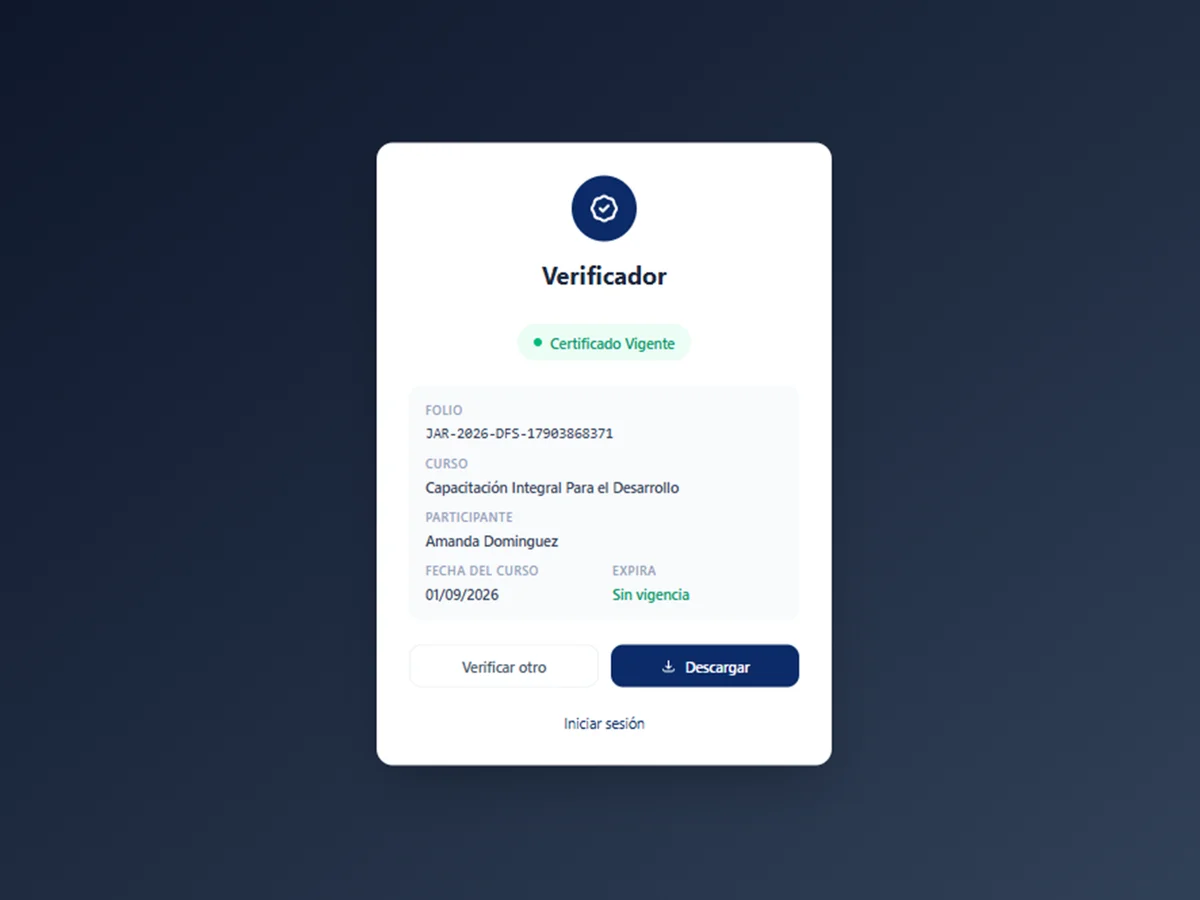 Verificador público con el resultado de la consulta de una constancia vigente